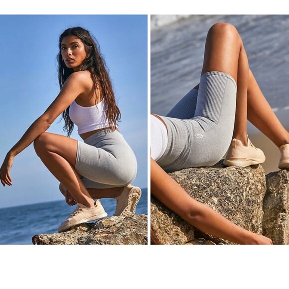 NEW! FP Movement | Happiness Runs Bike Shorts In Heather Grey - Picture 3 of 8